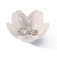 White Lotus Leaf Shape Ring Jewelry Dish HolderSmall Trinket Jewelry Tray Decorative Jewelry Plate Bowl Key Bowl Birthday Engegament Gifts For Women Friends Ceramic - Kiln effect White - 查看 6