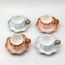 Bộ 2 tách trà/cà phê bằng gốm hình quả bí ngô, mạ vàng gradient, màu trắng, cam, xanh dương, dung tích 120ml. - Nhiều màu - Xem 12