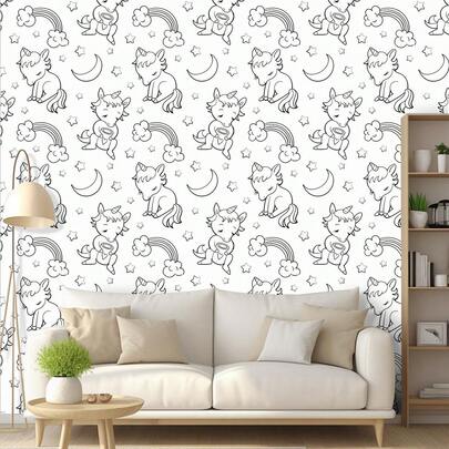  1 Roll Self-Adhesive Wallpaper, Removable & Reusable, Waterproof & Dirt-Resistant, Easy To Apply & Cut, Cartoon Horse Design Suitable For Kids Room, Girl's Decor, Living Room, Cabinet, Bedroom, Bathroom, Staircase Walls, Furniture Tabletop, Made Of Thick PET Material