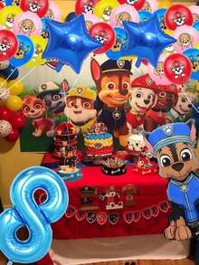 Bộ trang trí bóng bay chủ đề Paw Patrol - Bóng bay số lớn màu xanh dương 32 inch, bóng bay cao su cao cấp 12 inch in hình các nhân vật Chase, Mar Shall, Rubble, Skye, hoàn hảo cho tiệc sinh nhật, lễ hội, lễ tốt nghiệp, kỷ niệm và tất cả các loại tụ họp lễ hội, đồ dùng tiệc cho mọi lứa tuổi, đạo cụ phông nền chụp ảnh, dễ dàng bơm hơi và lắp ráp cho các sự kiện trong nhà và ngoài trời. - Chase Balloon - Xem 9