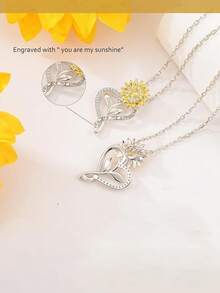 A Fashionable And Simple Sunflower Heart-Shaped Necklace With Rhinestones As A Mother's Day Gift - Sunflower - View 3