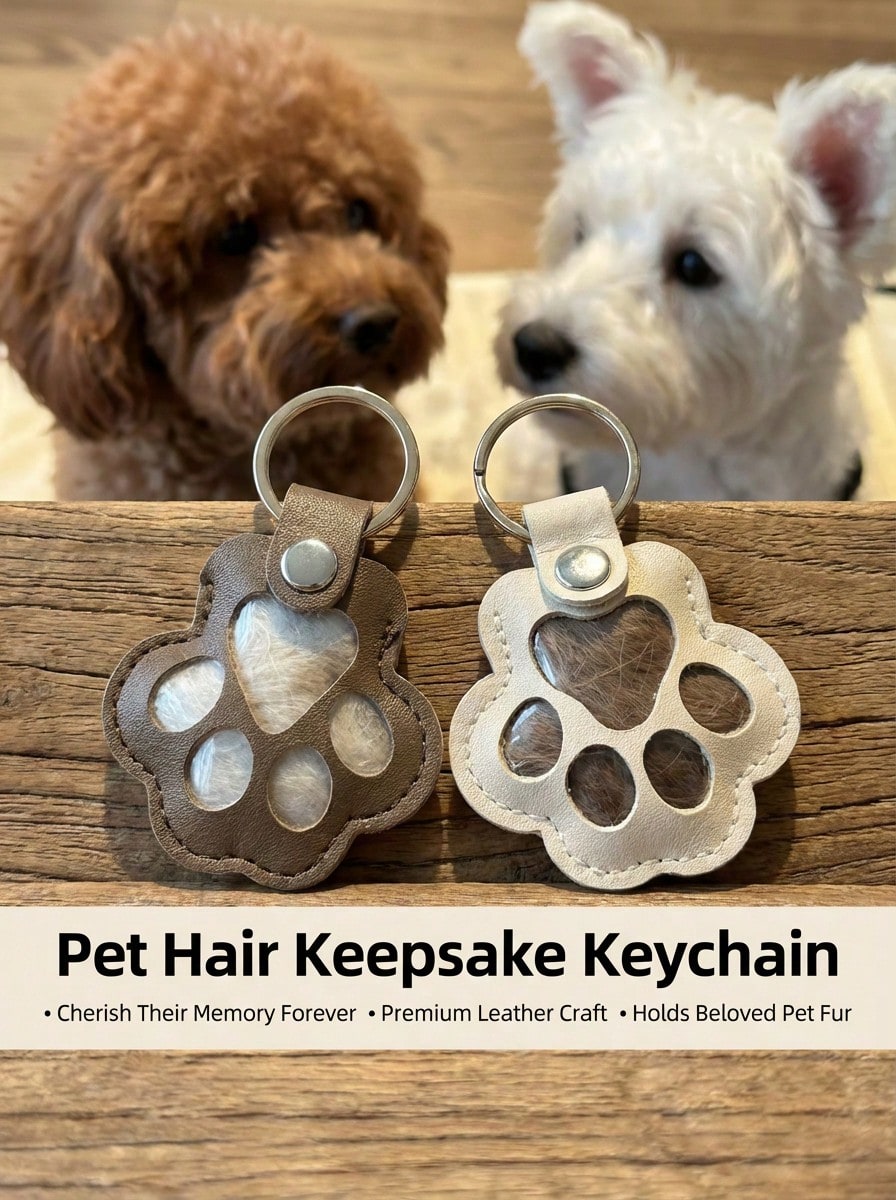 PETSIN Premium Leather Pet Hair Keepsake Keychain Paw Print Design,Personalized Pet Fur Memorial Keychain For Cherishing Beloved Pet Memories,Paw Print Pet Hair Keepsake Keychain Crafted To Hold Beloved Pet Fur - Multicolor - View 1
