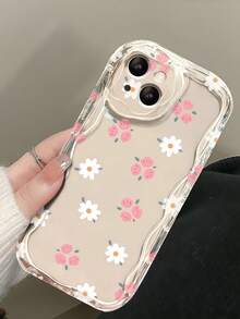 Capa protetora para celular com estampa criativa de pequenas flores brancas e bordas onduladas, compatível com Samsung A14/A15/A16/A17/A04/A05/A06/A07/A54/A55/A56/A57/A34/A35A/36/A37/S26/S26Plus/S26Ultra, SMART7/8/9/10, Honor 400/400Pro/200/200Pro/X7C/X8C/X9C, 10C/13C (versão internacional, não a versão nacional). - Creme transparente - Ver 2