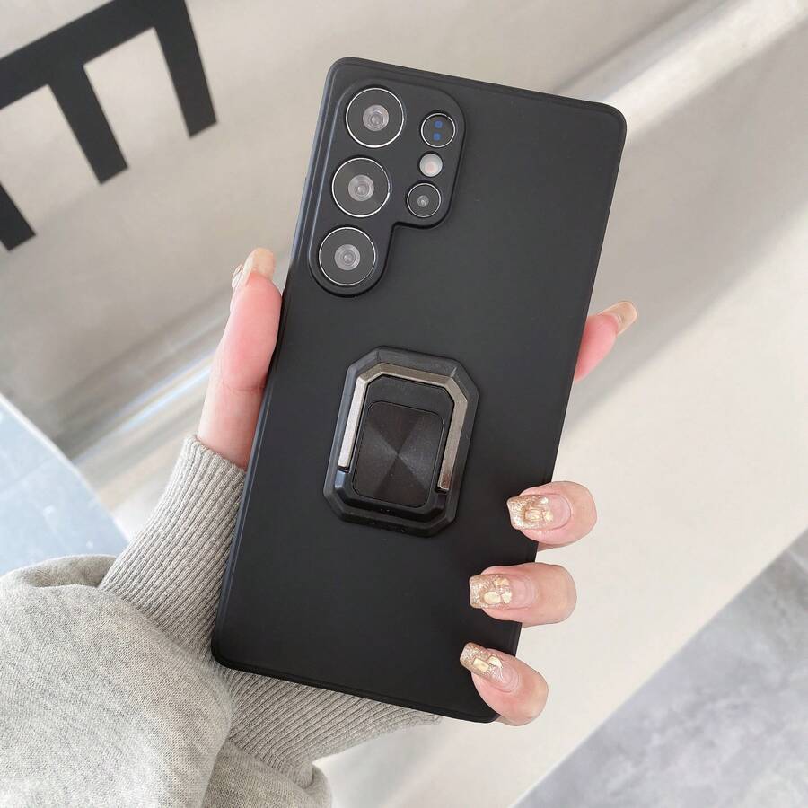 1 ốp lưng điện thoại silicon kèm vòng giữ, xoay 360°, giá đỡ từ tính gắn trên xe hơi, chống rơi vỡ, tương thích với Samsung, 11/12/13/14/15/16/17 Pro Max, Honor, Note 14/13/12 - màu đen - Xem 1
