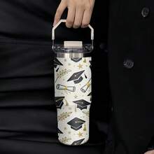 1pc/5pcs 30oz Stainless Steel Insulated Coffee Mug With Graduation Cap And Certificate Gold Foil Print. Ideal For Graduation Season, This Lightweight And Portable Cup Features An Built-In Handle To Keep Coffee Warm. Suitable For Office, Camping Or Travel; Applicable For Work, Study, Fitness And Daily Use - A Cup For All Seasons. - Multicolor - View 4