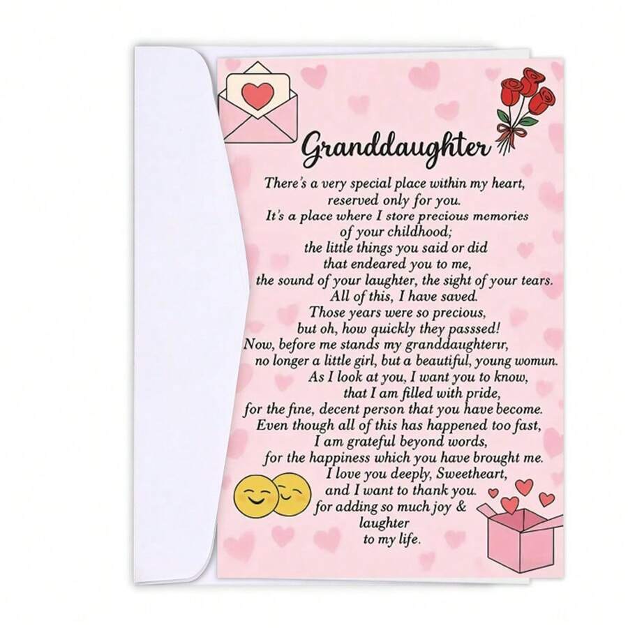 Carte pour petite-fille, exprimant l'amour et la fierté pour les occasions spéciales (Merci, Anniversaire, Mariage), design élégant, artisanat de qualité supérieure, papier de haute qualité, souvenir précieux, cadeau pour grands-parents - enveloppe blanche en lin - Voir 1