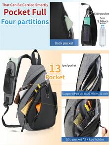 Large Men's Bag, Crossbody Waterproof Backpack Chest Bag Men's Crossbody Bag - Grey - View 4