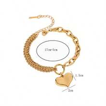 Pulsera con colgante de corazón grande chapado en oro de 18K, pulsera de cadena gruesa de doble capa de moda hip hop para mujer de acero inoxidable - Multicolor - Ver 5