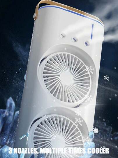 Ventilador nebulizador portátil con doble ventilador, aire acondicionado con 3 velocidades, 3 boquillas y luz nocturna de colores, ventilador con rociador de agua, ventilador nebulizador, enfriador de aire