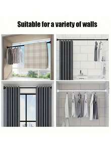 Extendable Stainless Steel Tension Rod - No Drilling Required, Adjustable Length For Curtains, Wardrobe, Shower Curtain, Drying Rack - Silver, Black, White, Gray Options With Plastic Base - White - View 10
