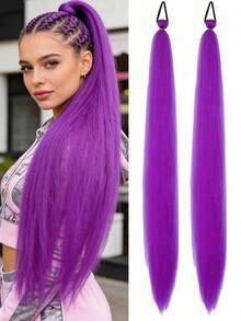 2pcs/Set 26-Inch Ombre Straight Hair Extensions With Elastic Headband, Suitable For Daily Wear, Halloween, Christmas, New Year Costume Parties - Multicolor - View 16