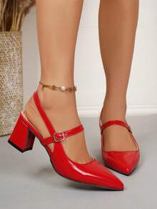SRSOO 2026 Spring/Summer New Pointed Toe Thick Heel Sandals, Versatile Closed Toe Strappy High Heel Sandals For Women - Red - View 6