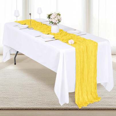 Mantel de gasa amarillo brillante, camino de mesa, camino de mesa de gasa arrugada vintage para primavera, otoño, boda, despedida de soltera, fiesta de cumpleaños, picnic al aire libre, cena y decoración del hogar en estilo bohemio