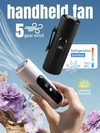 ENSSU مروحة يدوية صغيرة قابلة للتبريد بالثلج، قابلة للتعديل ب- 5 سرعات، تبريد سريع لمدة 3 ثوان، مروحة محمولة قابلة للشحن عبر USB مع شاشة LED، مناسبة للاستخدام في الخارج والمكتب والشاطئ والحفلات والاستخدام اليومي