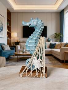 1件海岸海马装饰品，航海沙滩桌面摆件，配有渔网和海龟，质朴的木质底座海马摆件，海洋主题家居装饰，适用于浴室、客厅、卧室、海滨别墅，送给海滩爱好者的海岸风情礼物 - 海馬 - 查看 6