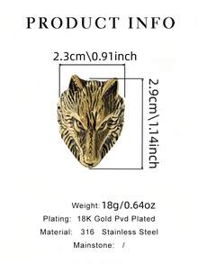 1 Peça Anel Masculino Vintage Punk Rock Cabeça de Lobo, Material em Aço Inoxidável 316, Revestimento a Vácuo Eletrolítico de Ouro 18K, Adequado para Uso Casual Diário, Viagem, Festa com Tema, Uso em Arte de Rua - Anel masculino com cabeça de lobo - Visão 2