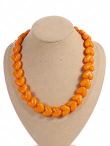 1pc Bohemian Style Acrylic Geometric Plastic Resin Heart-Shaped Knotted Beaded Necklace, Suitable For Holidays And Daily Wear - Heart Bead Necklace - View 17