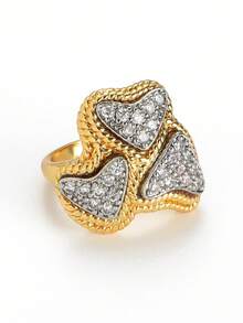 Bộ trang sức gồm bông tai và nhẫn hình trái tim bằng thủy tinh mạ vàng 18K kiểu cổ điển, chất liệu đồng giả cổ, thích hợp làm quà tặng sinh nhật và phụ kiện dự tiệc. - Vàng - Xem 14