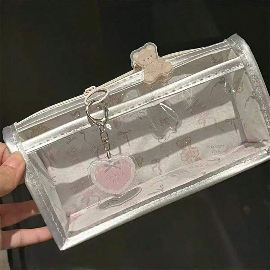 1个粉色芭蕾熊双层大容量铅笔盒，ins风超可爱学生文具透明收纳袋 - 芭蕾小熊筆袋 - 查看 1
