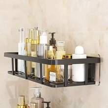 1pc/2pcs No-Drill Black Wall Mounted Shelving Unit, Shower Caddy Set, Space-Saving Hanging Organizer For Shampoo, Conditioner, Etc., Bathroom Storage Solution | Modern Bathroom Shelf, Shower Organizer, Space-Saving Storage, Easy Installation, Compact Design, Suitable For Small Bathrooms - Multicolor - View 7