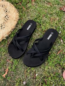 Dép xỏ ngón chéo mùa hè dành cho nữ, trang phục đi biển thường ngày. - Màu be - Xem 8