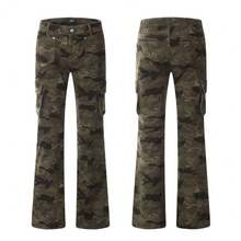 American Retro Camouflage Multi Pocket Jeans Men's Straight Leg Slightly Flared Workwear Pants - Camouflage Color - View 4