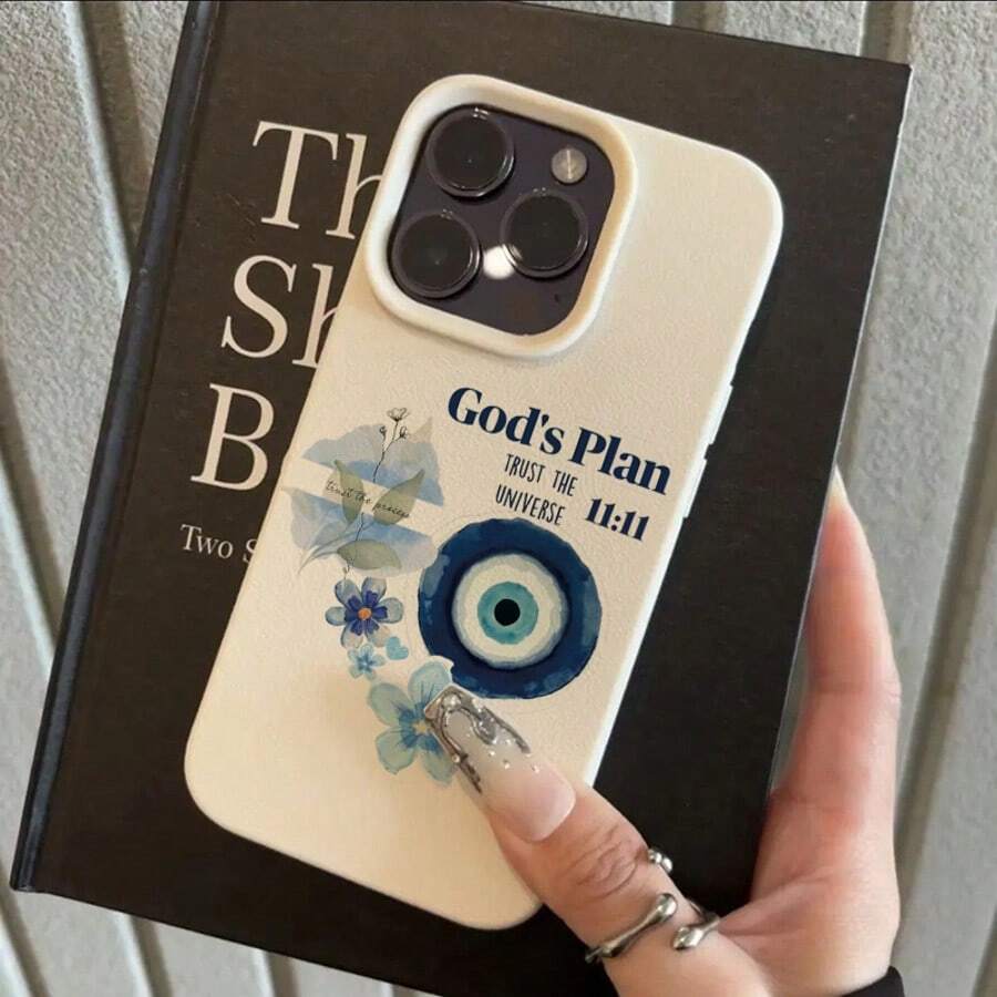 1个TPU材质恶魔之眼和蓝色花朵图案手机壳，兼容 17 Pro Max/17/16 Pro Max/15/13/12/11、S20 FE/A15/S24/A55、Note 11/12/13 Pro，全包软保护套 - 白色 - 查看 1