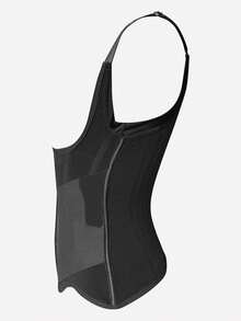 1pc Women Adjustable Strap Waist Trainer Corset Tummy Control Hook & Eye Body Shaper Back Support Slimming Girdle - Black - View 5