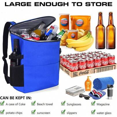 Unisex Insulated And Leak-Proof Backpack Cooler, Capable Of Holding 30/45 Cans Of Beverages, Lightweight And Portable, Suitable For Beach, Travel, Park, Camping And Lunch Use. Reusable Large-Capacity Cooler.