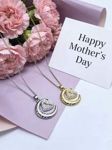 1件不锈钢心形吊坠项链，时尚奢华优雅设计，百搭母亲节珠宝礼物 - 愛心 - 查看 3