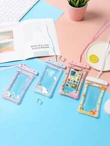 1个卡通挂绳防水手机袋，触屏防水袋，适用于游泳、沙滩、划船，透明防水手机壳 - 彩色 - 查看 5