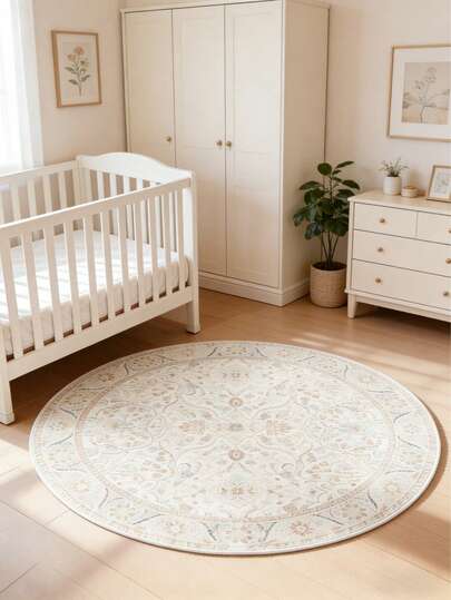 1pc Round Soft Floral Rug, Decorative Floor Mat For Kids Room, Decorative Carpet, Children's Play Mat, Bedroom Decor, Small Rug, Carpet, Home Decor, Outdoor Rug, Washable Carpet