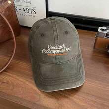 1pc Letter Embroidered Polyester UV Protection Casual Unisex Baseball Cap, Versatile Street Style - Good Luck - View 9