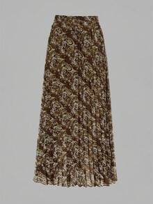 女士优雅佩斯利印花褶裥松紧腰半身裙，适合日常通勤，春夏穿着 - 水上芭蕾 - 查看 3