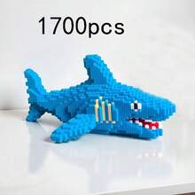 1700pcs New Shark Building Blocks Set, Large Blue Shark Puzzle Decor, Hands-On Assembly Toy Decor, Holiday Gift, Office Decor, Creative Building Block Animal Model Fish, Detailed Collectible 3D Stereoscopic Model, Suitable For Home Decor, Birthday/Christmas/Halloween/Holiday Gift - Blue - View 5