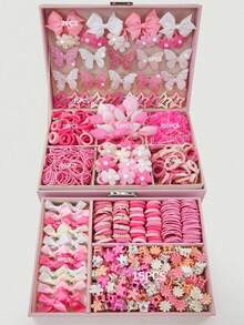 534pcs Girls Pink Bowknot Hair Clips, Elastic Hair Ties, Versatile Hair Accessories For Daily Use,Rabbit Ear Hair Bands, Alligator Hair Clip Barrettes - 534 PCS - View 2