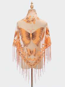 1pc Women's Lace Butterfly Rose Handmade Tassel Triangle Scarf, Fashionable And Elegant Ladies' Spring/Summer Versatile Floral Print Shawl, Lightweight Breathable Sunscreen Scarf/Headscarf - Multicolor - View 13