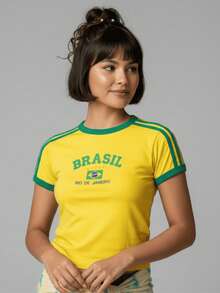Women's Embroidered Brazil Shirt - 黃色 - 查看 2
