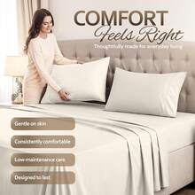 Beddora King Size Bed Sheet Set In Beige – 4 Piece Microfiber Sheets, Ultra-Soft, Deep Pocket, Wrinkle-Resistant, Easy Care, Adult - 米色 - 查看 3