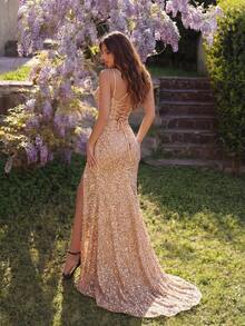 ADYCE Đầm dài dự tiệc nữ dây mảnh cổ chữ V sâu xẻ tà trước hở lưng thắt nơ, thích hợp cho các buổi tiệc tùng, dạ hội, tiệc tối trang trọng, đám cưới, lễ tốt nghiệp, thanh lịch và trang trọng, đầm dự tiệc Giáng sinh, trang phục Lễ Tạ ơn mùa xuân. - Rượu sâm banh - Xem 2