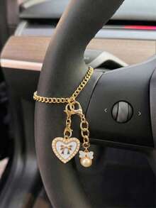 1件优雅可爱心形蝴蝶结方向盘装饰链，锌合金汽车挂件，甜美汽车配件，女士礼物，母亲节礼物，汽车内饰装饰 - 多色 - 查看 11
