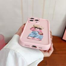 Pink Bear Element Fashion Matte Texture 1pc Pink Bear Pattern Phone Case, Fashion Glasses Bear Image Matte Texture Shock-Proof Protective Cover, Suitable Compatible With Iphone 17 Pro Max/17 Pro/17/16 Pro Max/16 Pro/16/15/14/13/12/11/Pro/Pro Max/X/XR/XS/XS Max/7/8/Plus Spring Gift - Multicolor - View 3