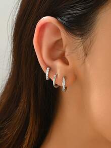 3 chiếc bông tai bằng đồng hình tròn đính đá Zirconia, kiểu dáng thời trang, tinh tế và tối giản. - Bông tai - Xem 7