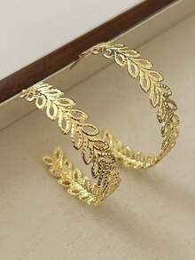 1 đôi Mạ vàng Hình chữ C Lá cây Hoa tai , Châu Âu và Châu Mỹ Thời trang Cơ bản Đồ trang sức - Bạc - Xem 3