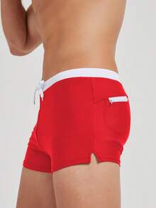 Maillots de bain pour hommes grande taille sexy avec poche zippée, shorts de plage pour sports - Rouge - Voir 3