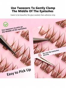 Asiteo 80pcs C-Curl Brown Manga No Glue Individual Lashes, Large-Capacity Self Adhesive Lashes Natural Lash Clusters Lazy False Eyelashes Manga Lashes Makeup Glue-Free Fake Eyelashes - C - View 2