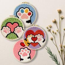 DIY 初學者刺繡套件，包含刺繡針、線材、說明書、繡框與預印布料，貓爪設計，創意手工牆飾與禮品，2D 印刷刺繡套件，20x20cm/7.87x7.87in - 20X20cm - 查看 3