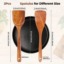 AIUHI 2件套天然木制烹饪铲，厨房用具套装，带舒适手柄 - 棕色 - 查看 2