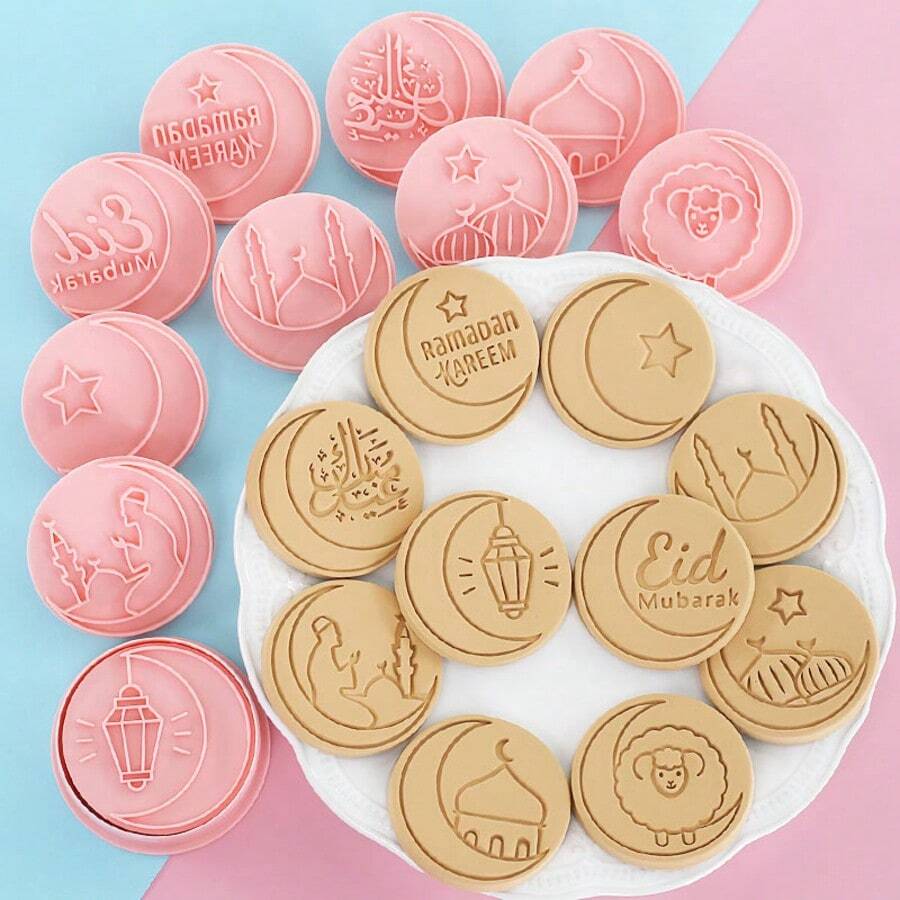 10 Pcs Eid Mubarak Cookie Cutters Set 3D Sheep, Star, Moon, Lanterns Shape Baking Tools For Fondant, Cheese And Pastries