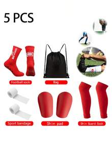 5pcs/Set Unisex Football/Basketball Sports Leg Warmers With Adhesive, Elastic Bandage, Shin Guard, Drawstring Ball Bag - Multicolor - View 11